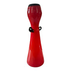 Vintage Red Handblown Art Glass Vase with Black Scroll Handles