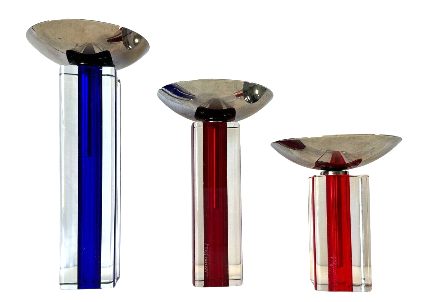 Vintage Murano Venini Candelboi Set of Three Glass Candle Holders