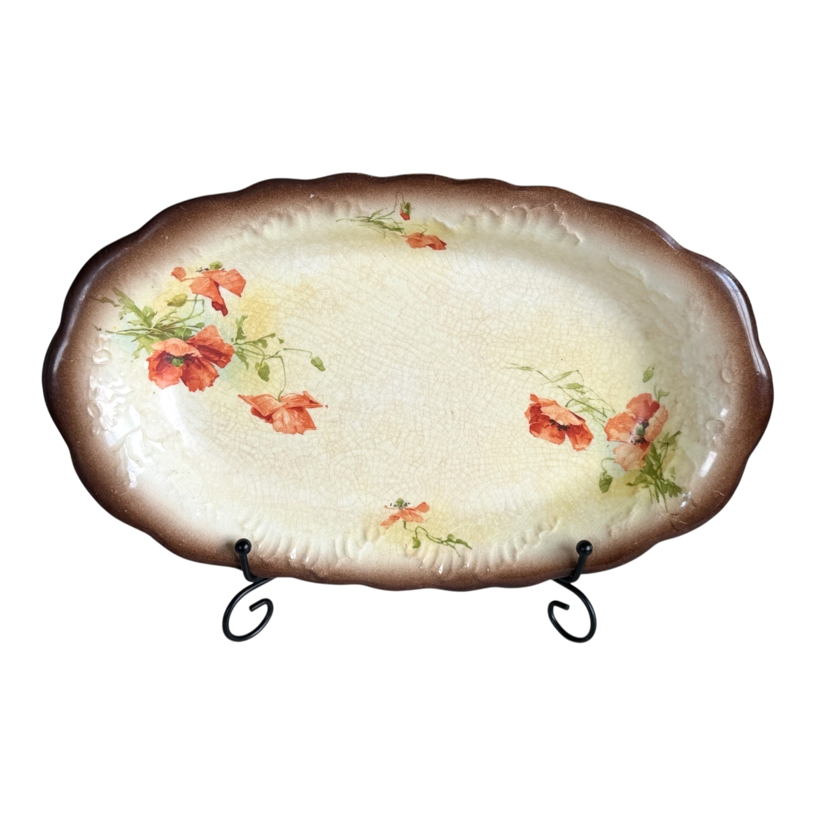 Antique Warwick China Hand Painted Poppy Oval Serving Platter