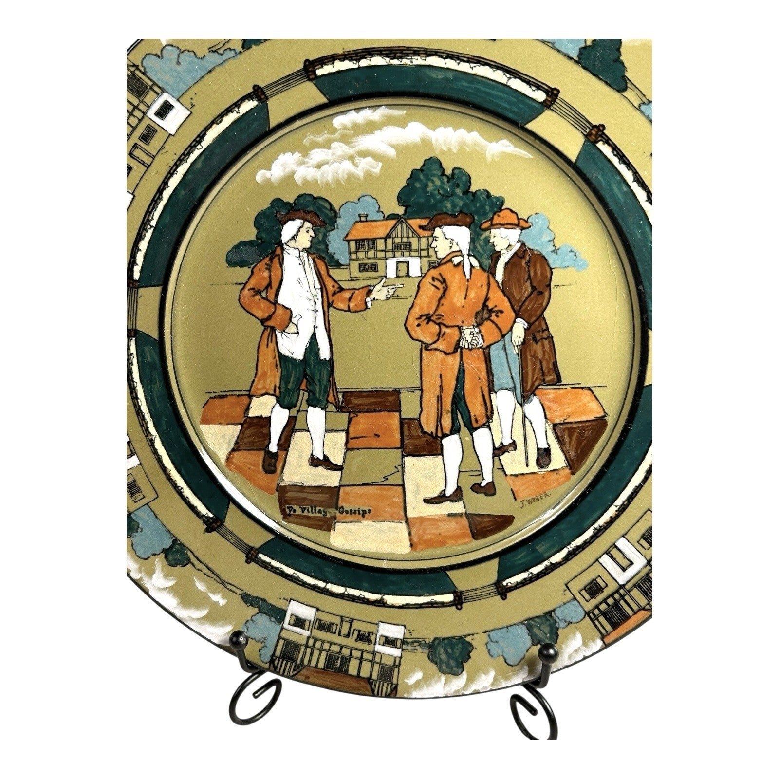 Antique Buffalo Pottery Deldare Ware Plate - Village Gossips Series