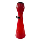 Vintage Red Handblown Art Glass Vase with Black Scroll Handles