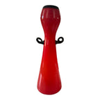 Vintage Red Handblown Art Glass Vase with Black Scroll Handles