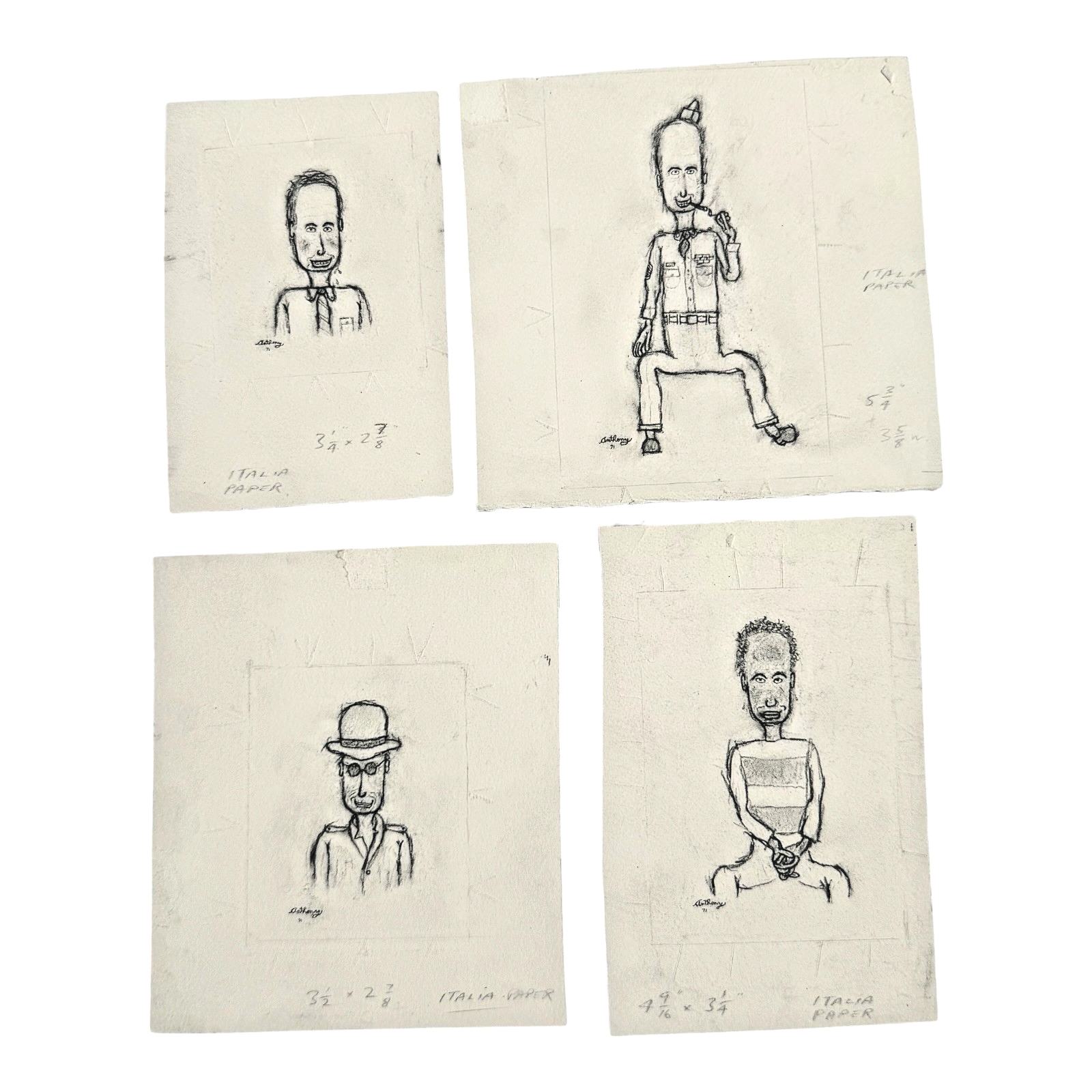 MCM Original Pencil Drawings Outsider Folk Art Portrait Series - William Anthony