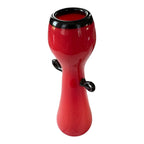 Vintage Red Handblown Art Glass Vase with Black Scroll Handles