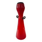 Vintage Red Handblown Art Glass Vase with Black Scroll Handles