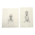 MCM Original Pencil Drawings Outsider Folk Art Portrait Series - William Anthony