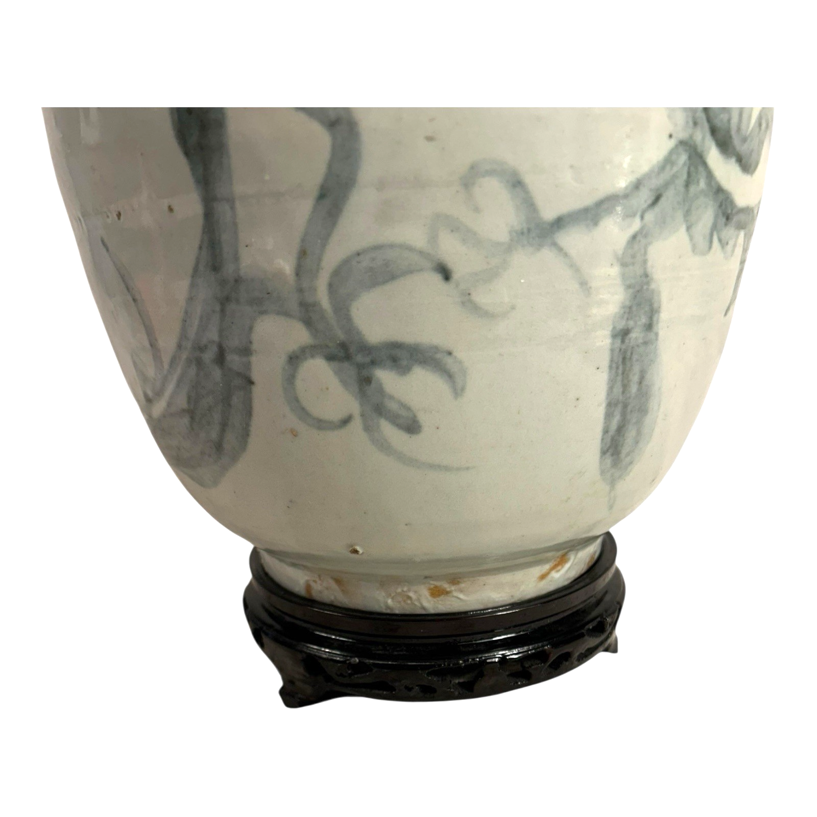 Antique Asian Pottery Dragon Ewer Pitcher Jug - Gray Glaze & Double Ring Handles