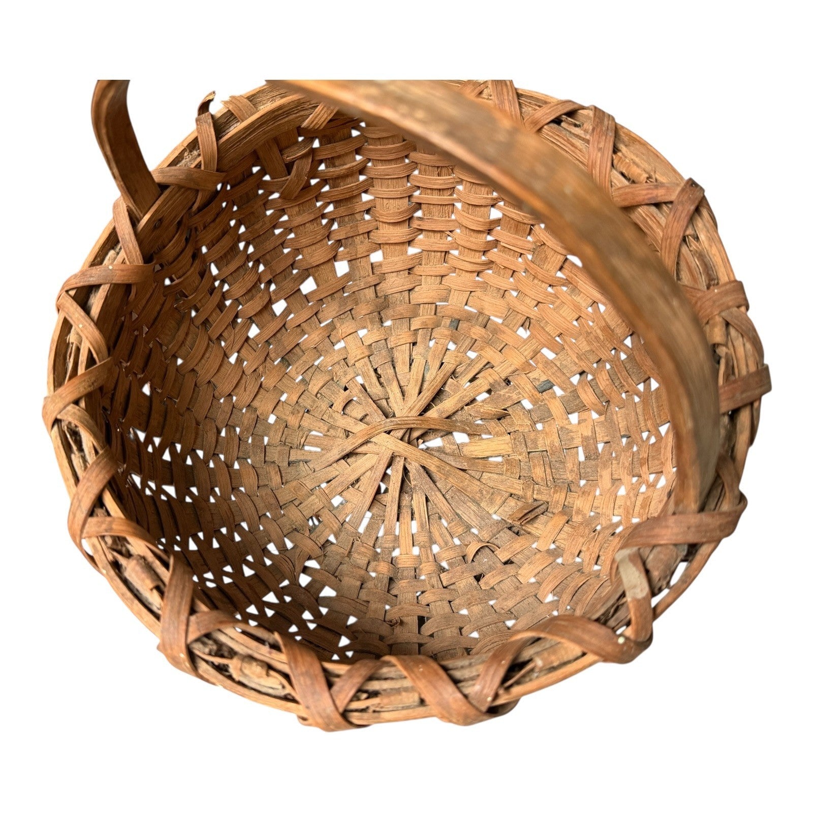 Vintage Handwoven Split Oak Buttocks Gathering Basket with Blue Accent