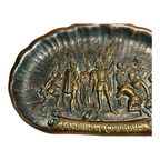 Antique Brass Landing of Christopher Columbus Bas Relief Dish
