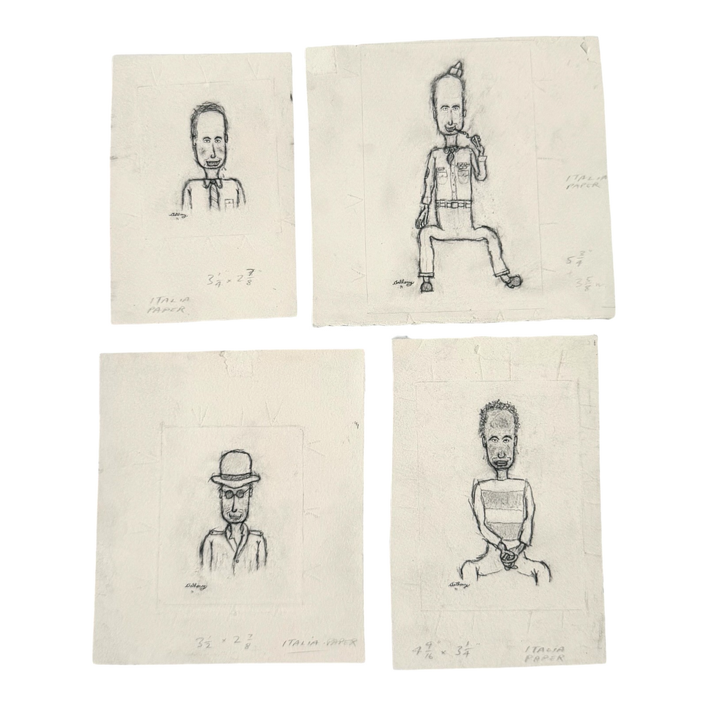 MCM Original Pencil Drawings Outsider Folk Art Portrait Series - William Anthony