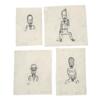 MCM Original Pencil Drawings Outsider Folk Art Portrait Series - William Anthony