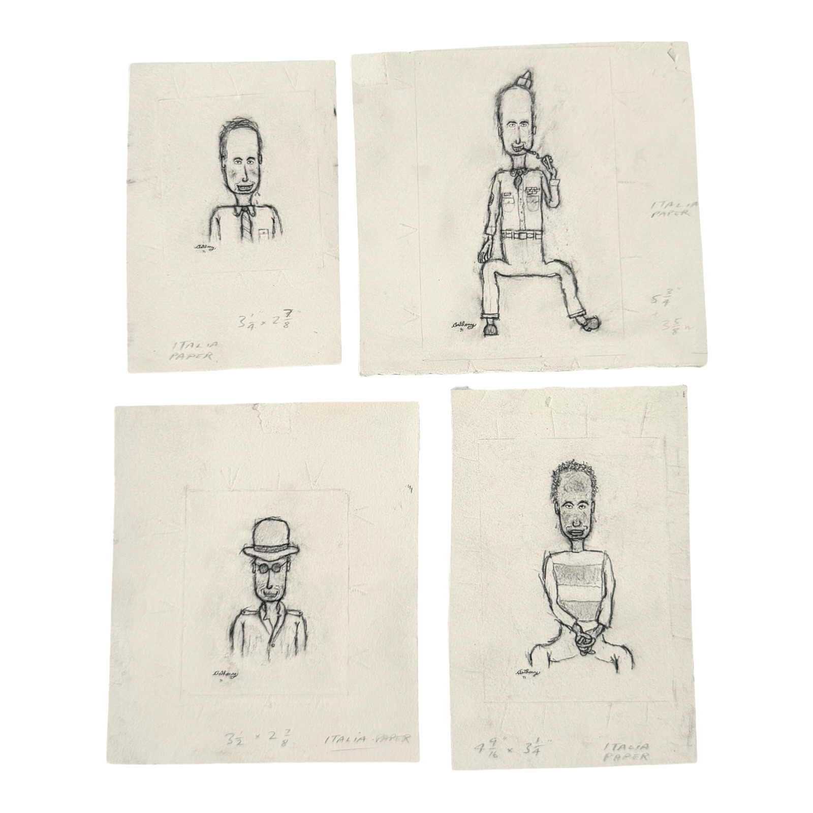 MCM Original Pencil Drawings Outsider Folk Art Portrait Series - William Anthony