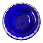 Vintage Moser Cut to Clear Blue Art Glass Centerpiece Bowl with Rolled Rim