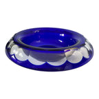 Vintage Moser Cut to Clear Blue Art Glass Centerpiece Bowl with Rolled Rim