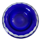 Vintage Moser Cut to Clear Blue Art Glass Centerpiece Bowl with Rolled Rim