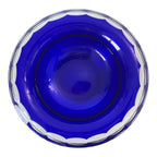 Vintage Moser Cut to Clear Blue Art Glass Centerpiece Bowl with Rolled Rim