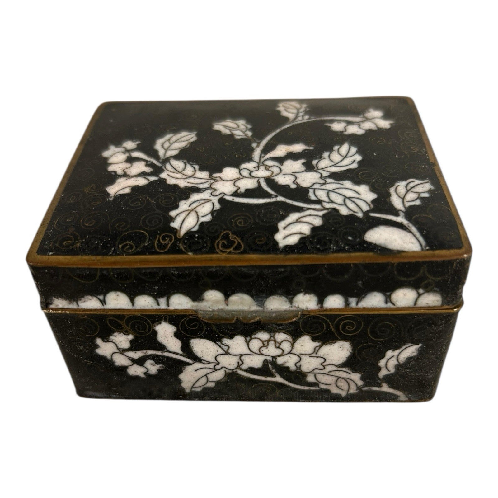 Antique Chinese Cloisonne Hinged Trinket Jewelry Box