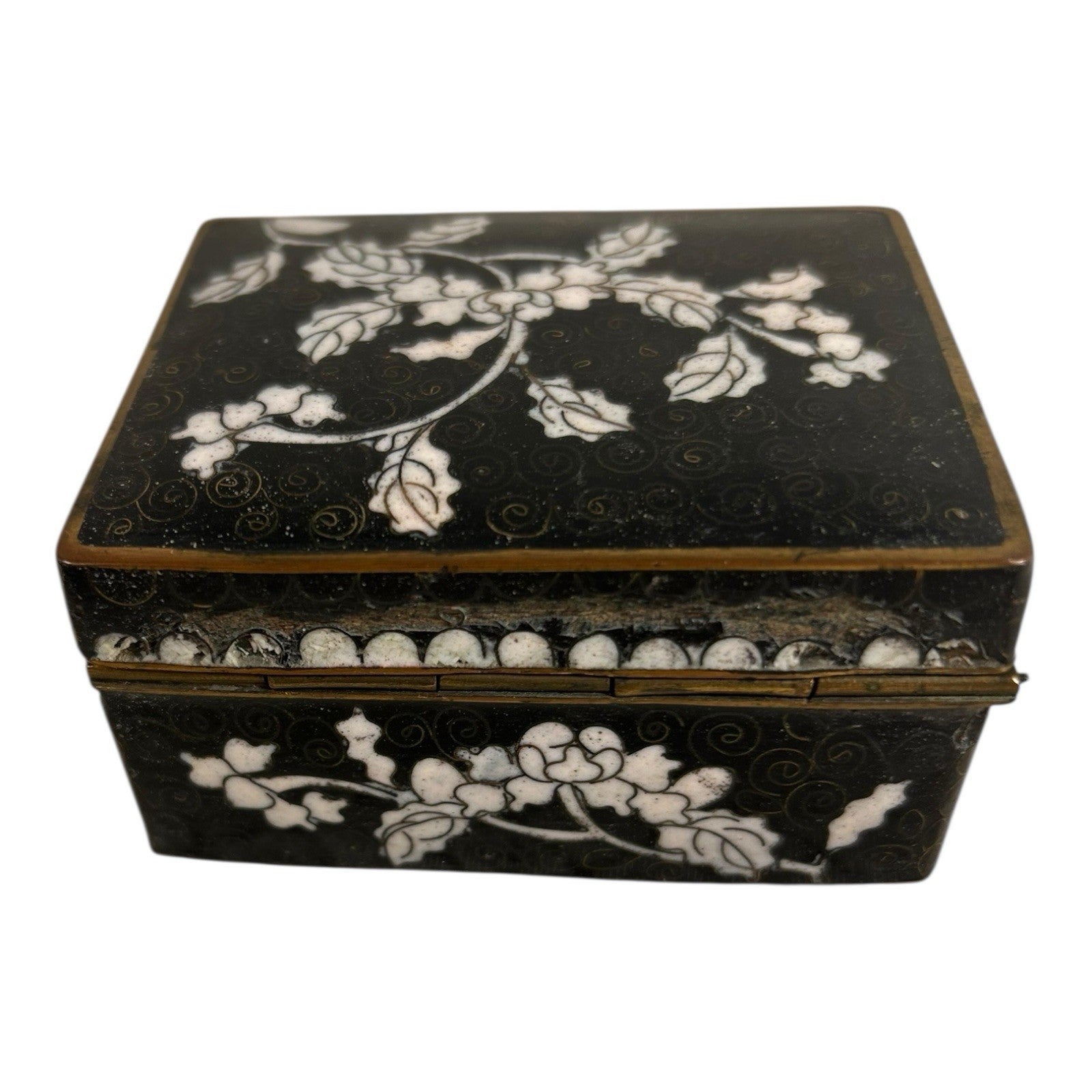 Antique Chinese Cloisonne Hinged Trinket Jewelry Box