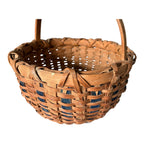 Vintage Handwoven Split Oak Buttocks Gathering Basket with Blue Accent