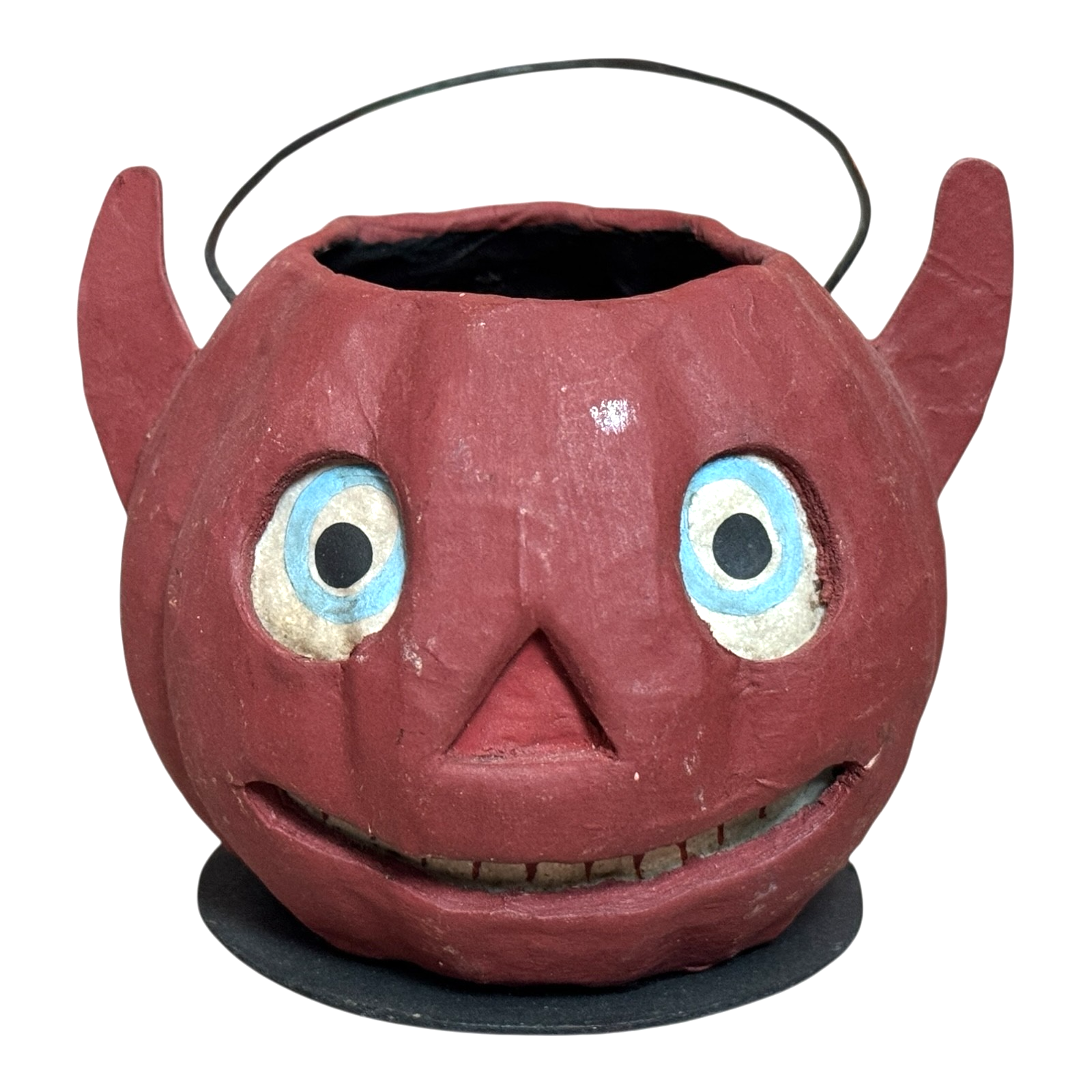 Vintage Original German Paper Mache Halloween Devil Jack O' Lantern Candy Pail