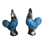 Antique Chinese Export Blue Turquoise Chickens Lot of 2