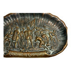 Antique Brass Landing of Christopher Columbus Bas Relief Dish
