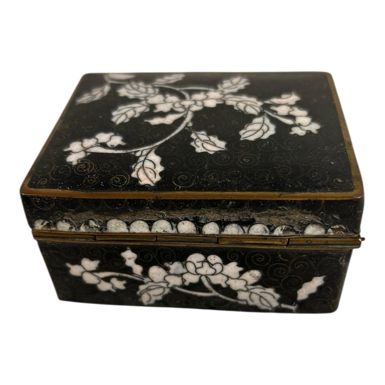 Antique Chinese Cloisonne Hinged Trinket Jewelry Box
