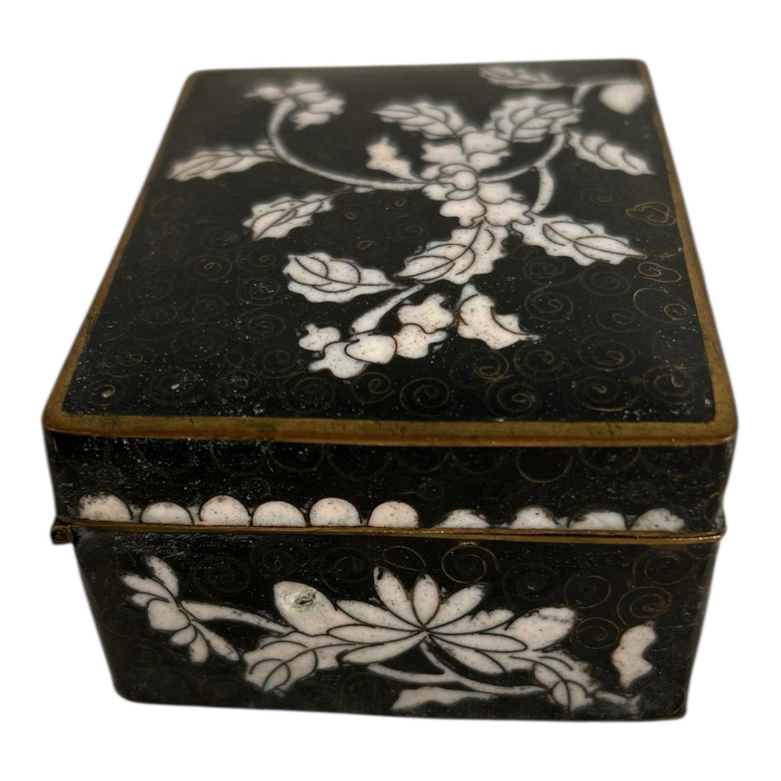 Antique Chinese Cloisonne Hinged Trinket Jewelry Box