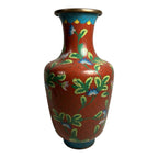 Antique Chinese Cloisonne Red Floral Vase