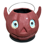 Vintage Original German Paper Mache Halloween Devil Jack O' Lantern Candy Pail