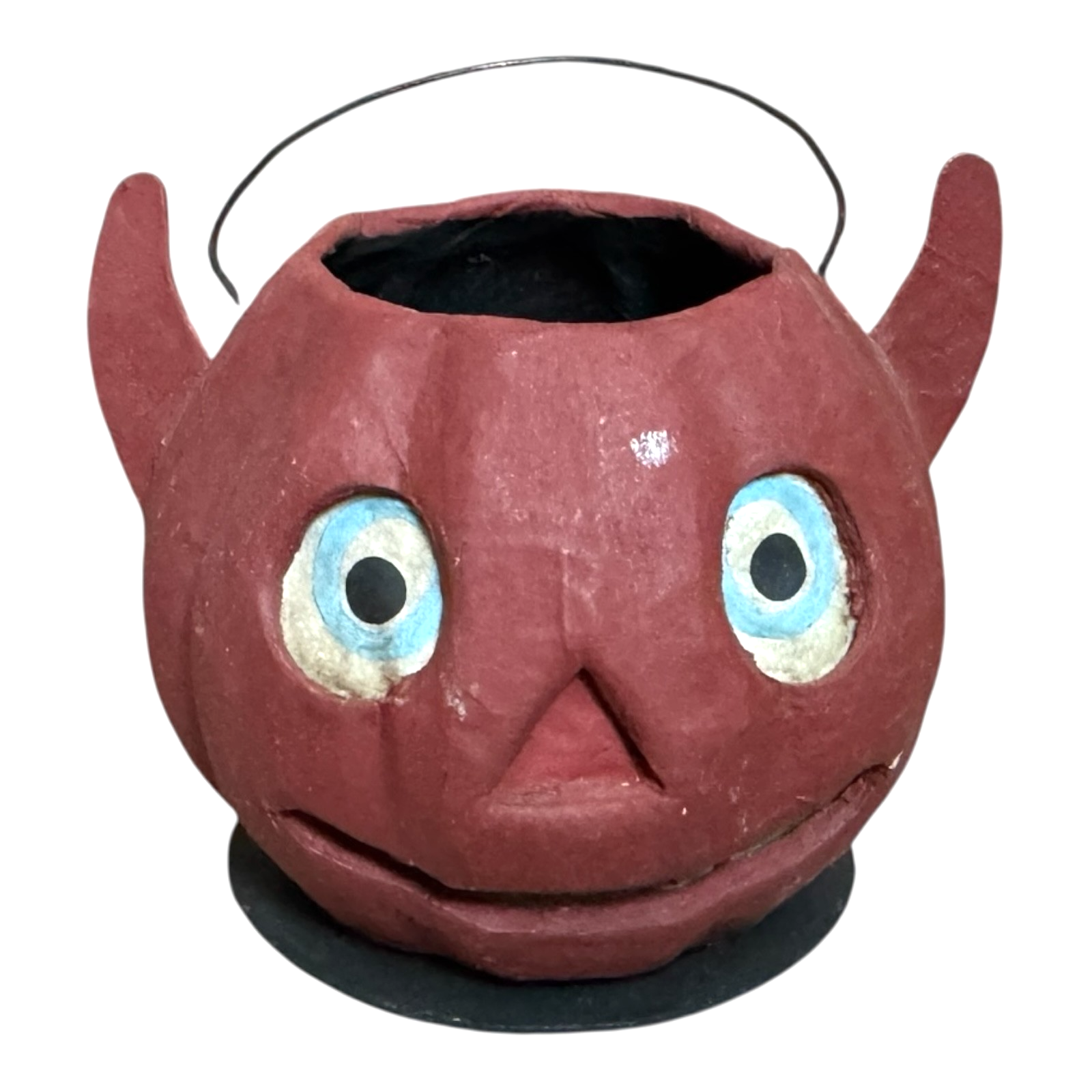 Vintage Original German Paper Mache Halloween Devil Jack O' Lantern Candy Pail