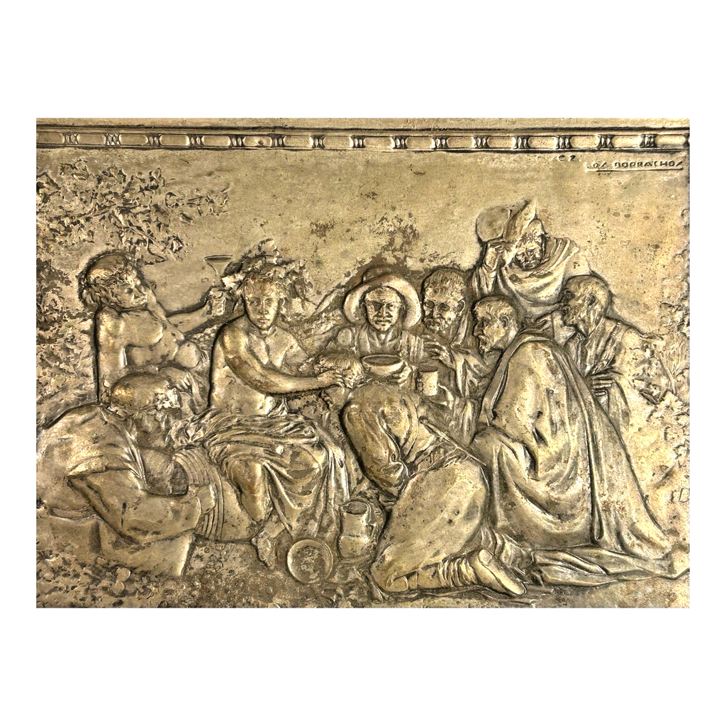 Antique Repousse Copper Relief Plaque Classical Figural Scene Wall Hanging