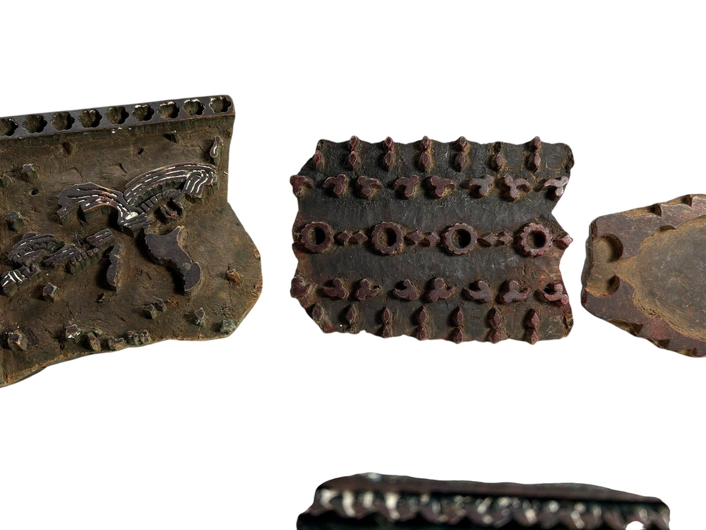 Antique Indian Hand Carved Wood Fabric Printing Block Stamps – Set of 4