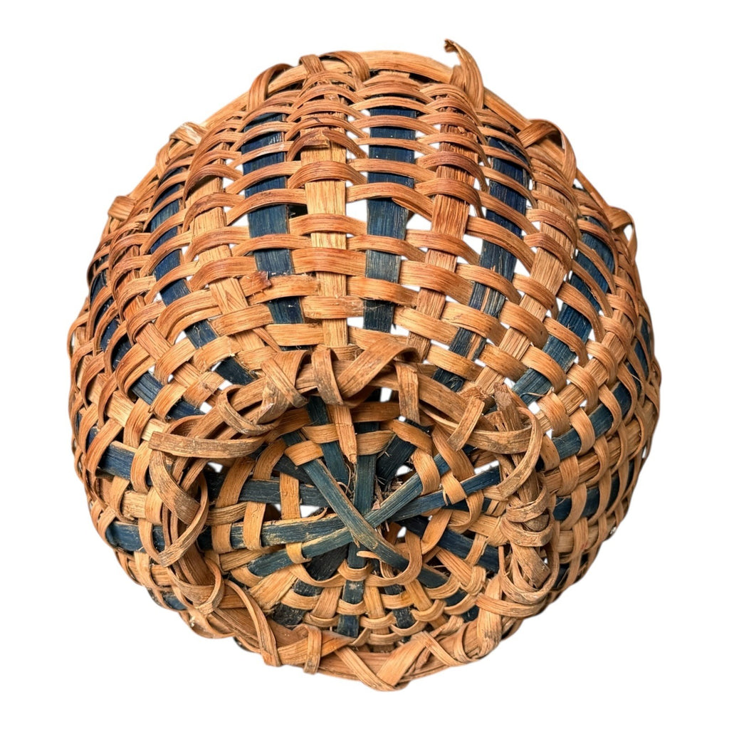 Vintage Handwoven Split Oak Buttocks Gathering Basket with Blue Accent
