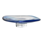 Vintage Orrefors Sweden Blue Footed Art Glass Centerpiece Dish
