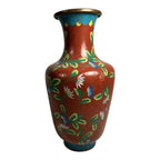 Antique Chinese Cloisonne Red Floral Vase