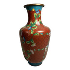 Antique Chinese Cloisonne Red Floral Vase