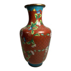 Antique Chinese Cloisonne Red Floral Vase