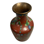 Antique Chinese Cloisonne Red Floral Vase