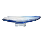 Vintage Orrefors Sweden Blue Footed Art Glass Centerpiece Dish