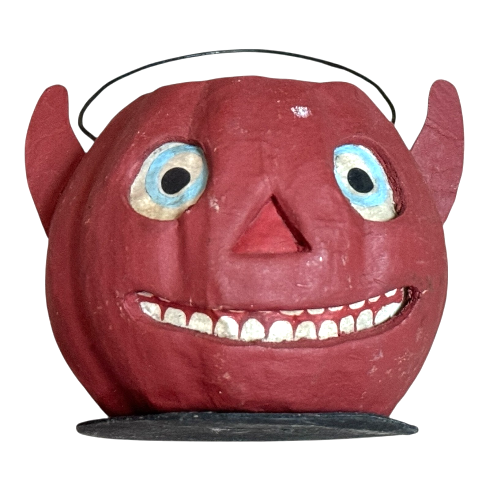 Vintage Original German Paper Mache Halloween Devil Jack O' Lantern Candy Pail