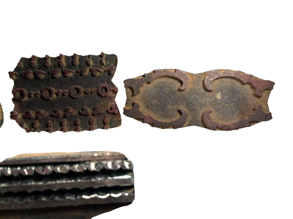 Antique Indian Hand Carved Wood Fabric Printing Block Stamps – Set of 4
