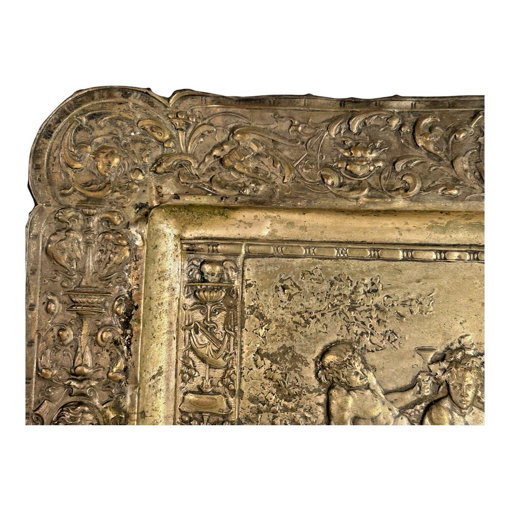 Antique Repousse Copper Relief Plaque Classical Figural Scene Wall Hanging