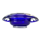 Vintage Moser Cut to Clear Blue Art Glass Centerpiece Bowl with Rolled Rim
