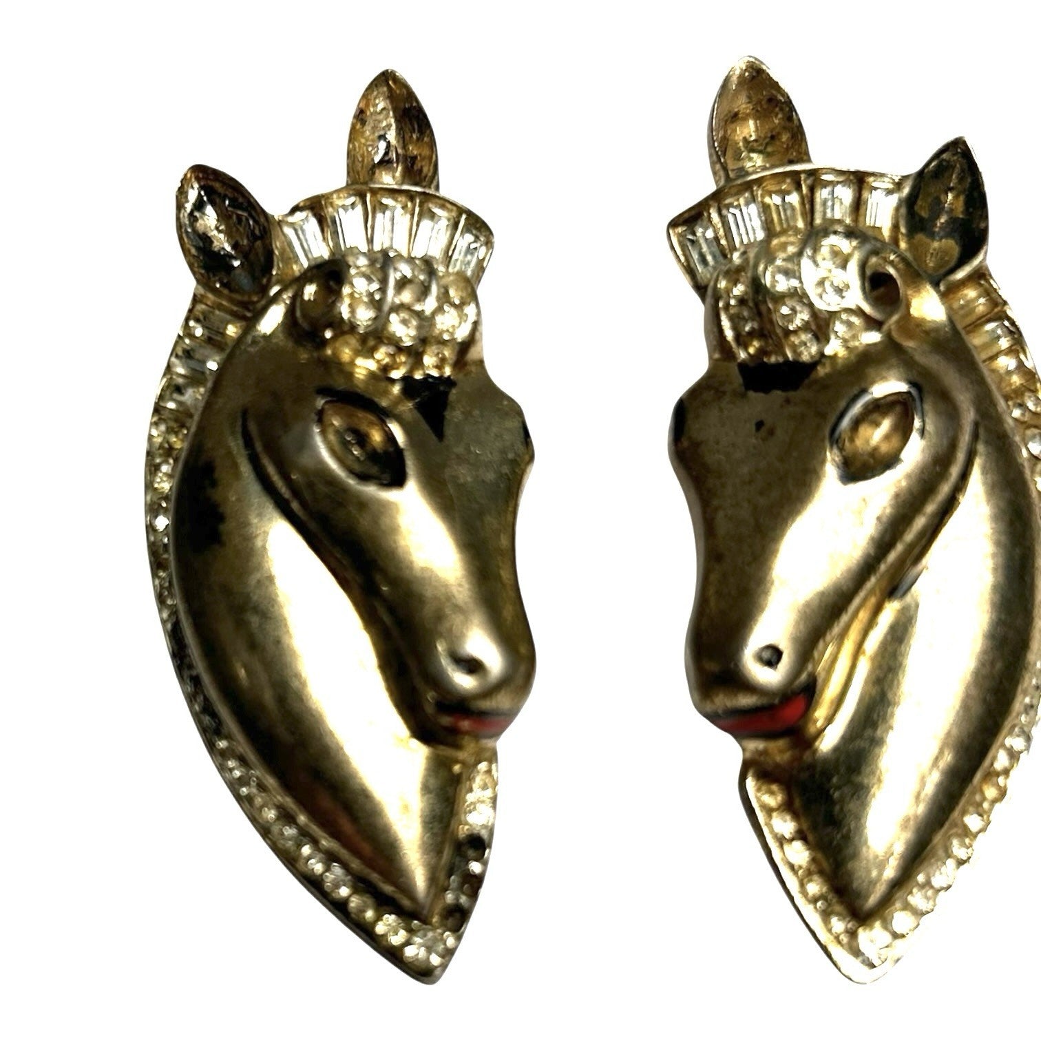 Vintage Set Coro Duette Sterling Silver w Gold Wash Horse Head Brooch Fur Clips