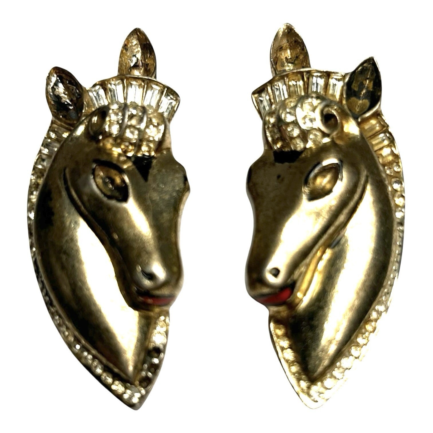 Vintage Set Coro Duette Sterling Silver w Gold Wash Horse Head Brooch Fur Clips