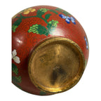 Antique Chinese Cloisonné Red Floral Vase with Brass Rim