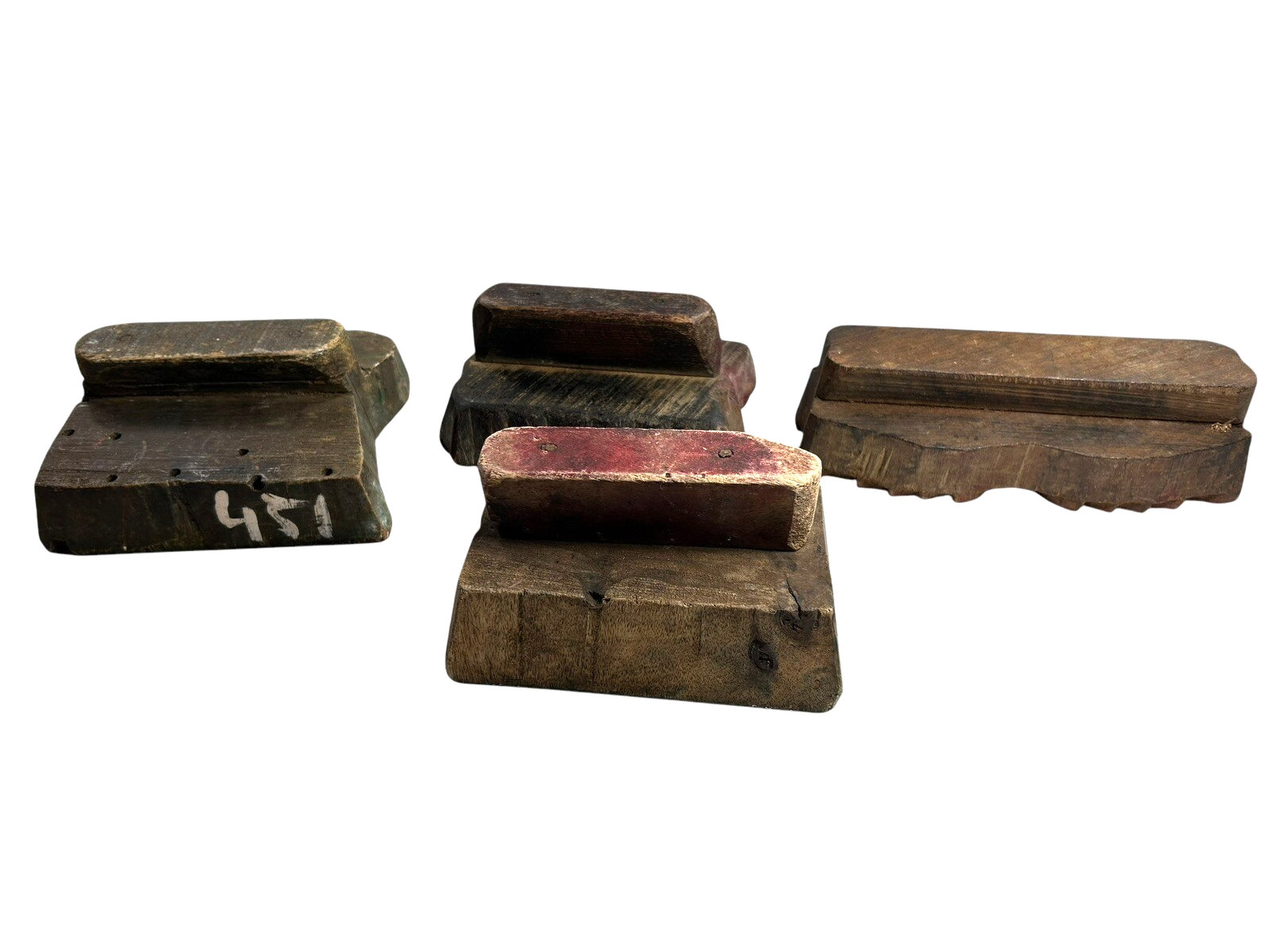 Antique Indian Hand Carved Wood Fabric Printing Block Stamps – Set of 4
