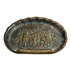 Antique Brass Landing of Christopher Columbus Bas Relief Dish