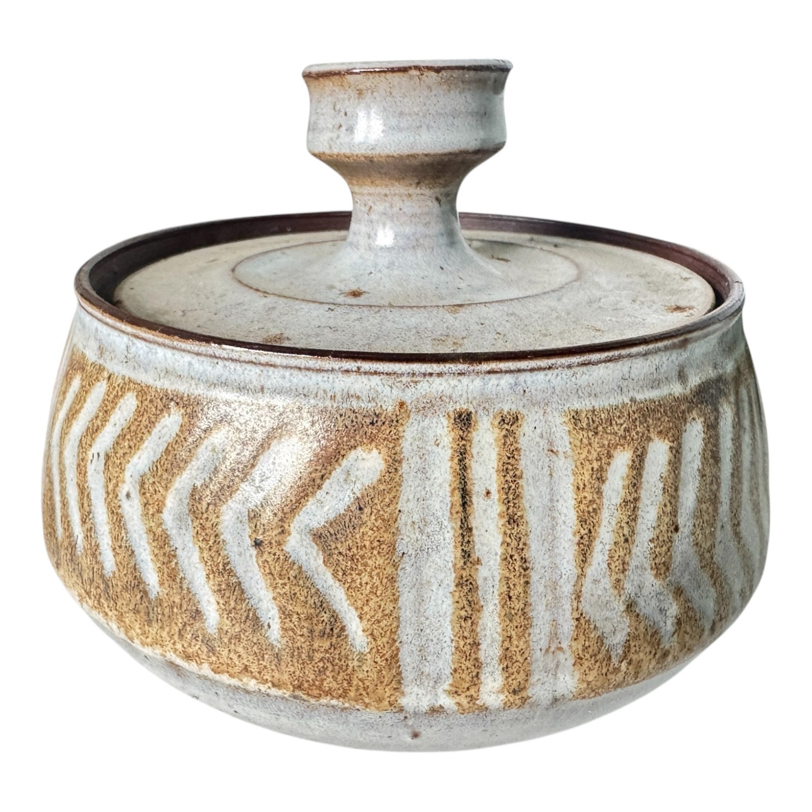 Vintage Studio Art Stoneware Pottery Lidded Jar - Signed Barrou